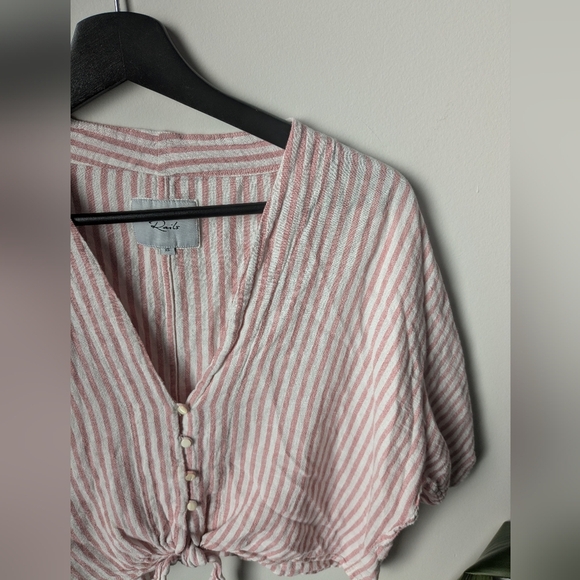 Rails Thea Cropped Short Sleeve Linen Blend Blouse, Florence Stripe - Size Xs - Picture 2 of 5